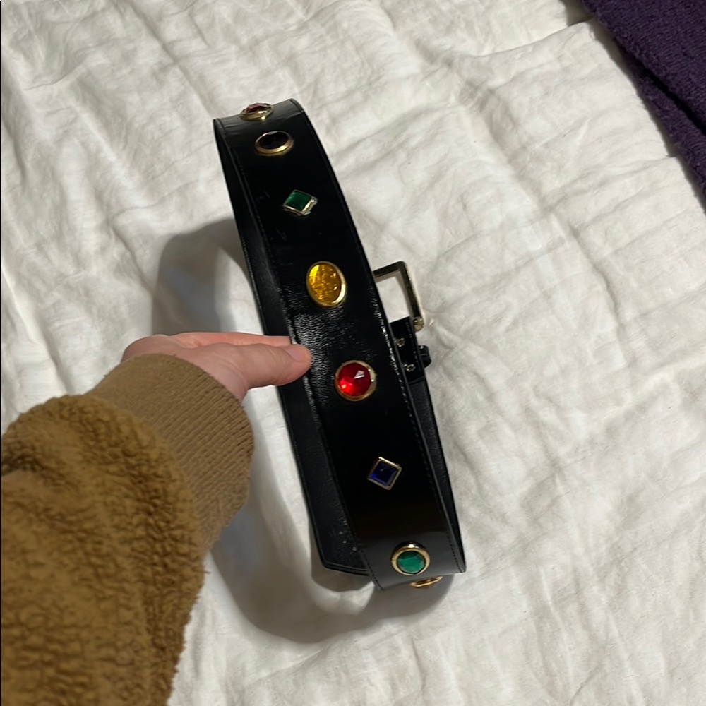 Vintage late 80s/early 90s Black Belt with Multicolor Gem Accents
